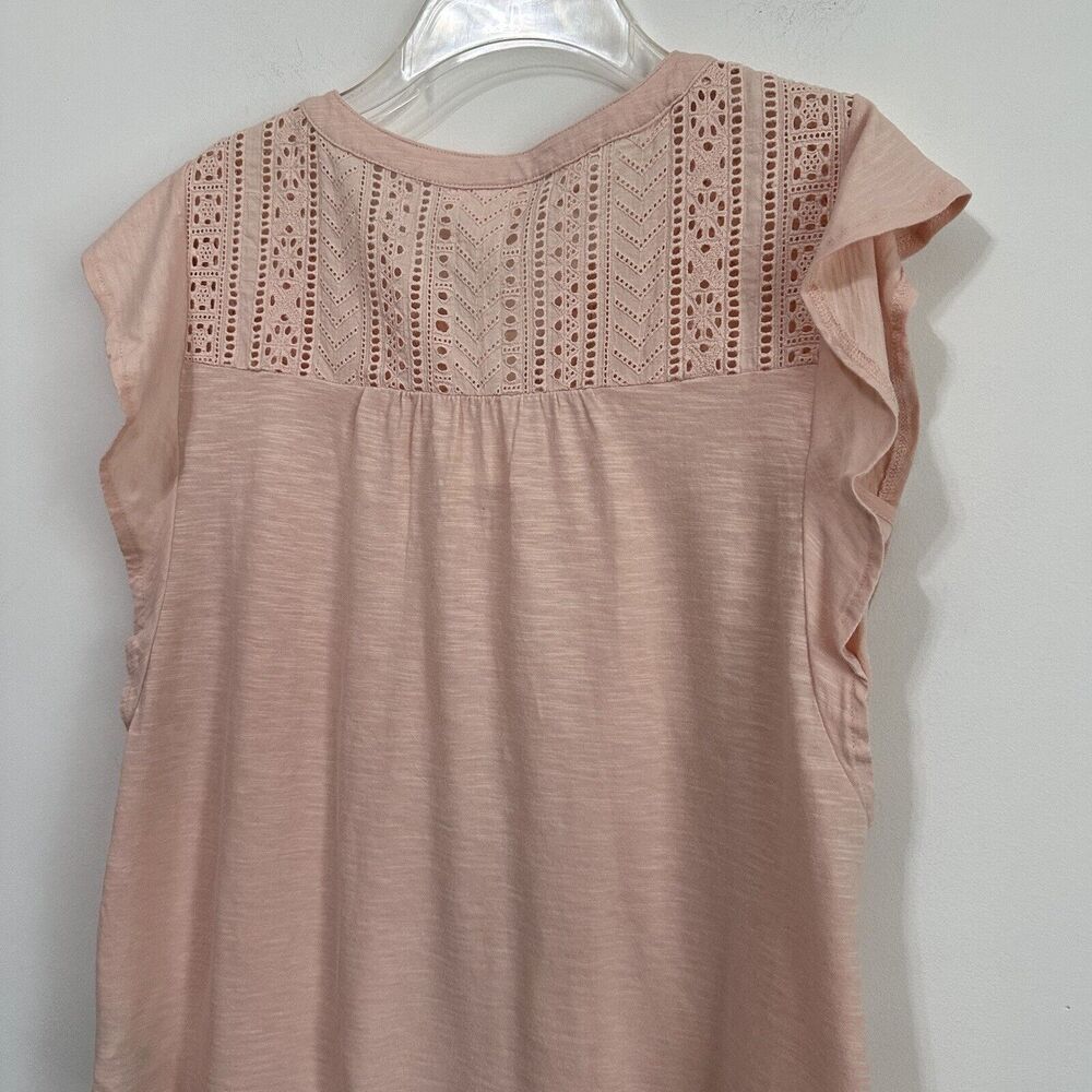 Style & Co Top XS Cap Flutter Sleeve Crushed‎ Petal Pink Popover Casual Lace NEW - Picture 8 of 11